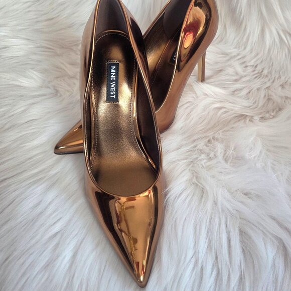 NEW NINE WEST Metallic Bronze Stiletto High Heels Size 7 - Picture 3 of 13
